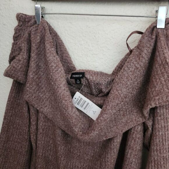 Torrid Brushed Waffle Off Shoulder Long Sleeve Top in Deep Taupe Women's Size 3X - Picture 5 of 11